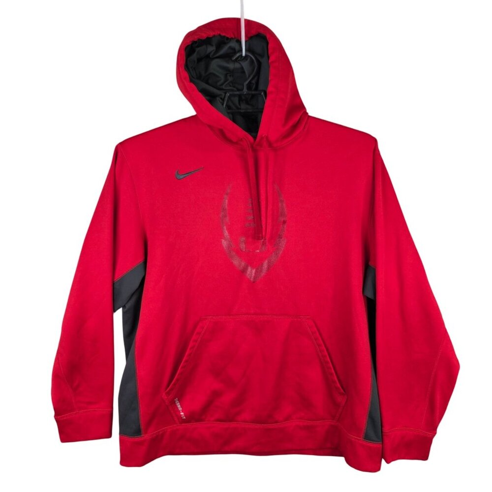 Mens Nike Red & Gray Therma Fit Hoodie Sweatshirt Polyester Drawstring Size XXL
